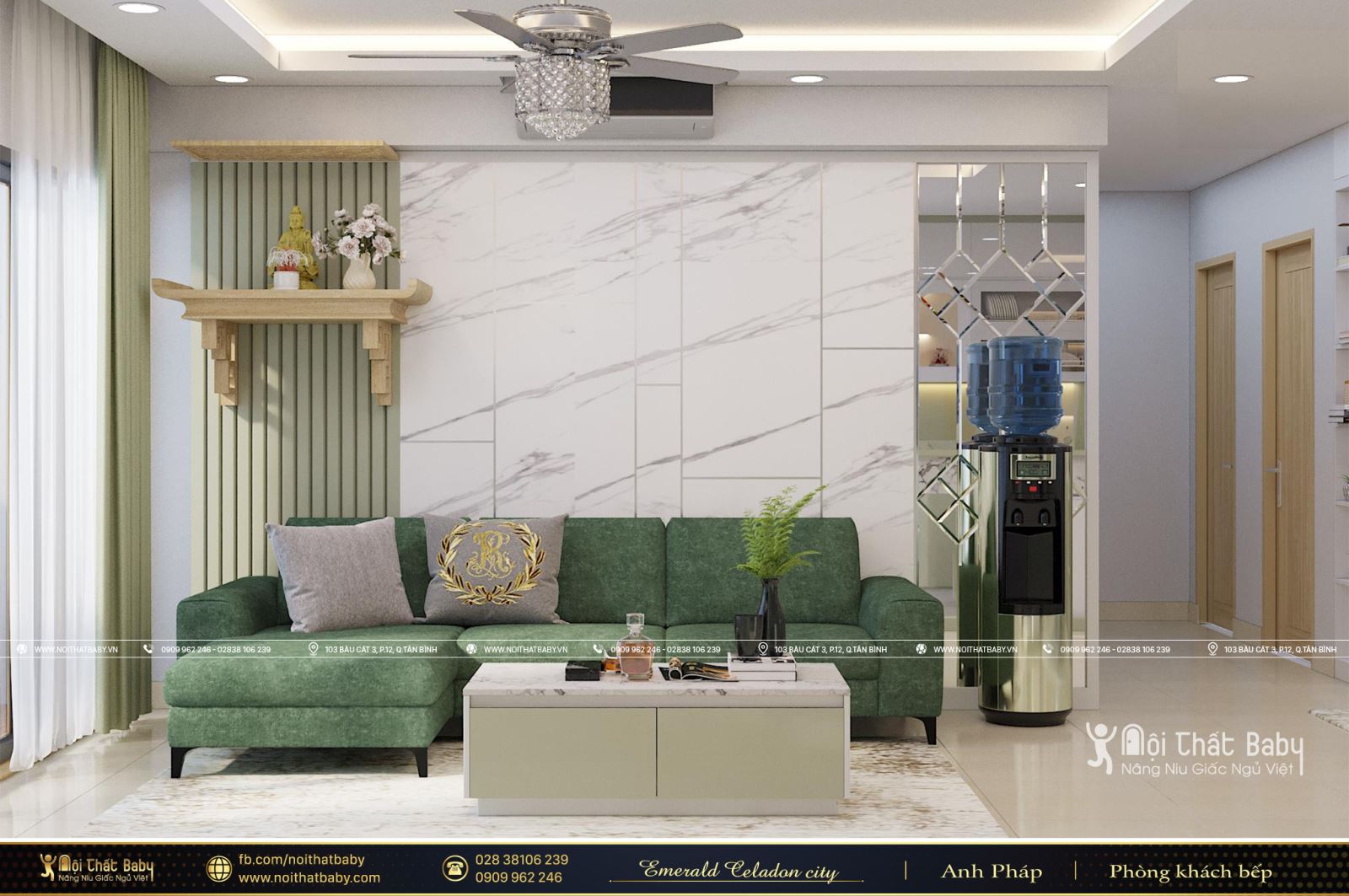 Thiết kế nội thất phòng khách bếp hiện đại tại Emerald Celadon City 104m2